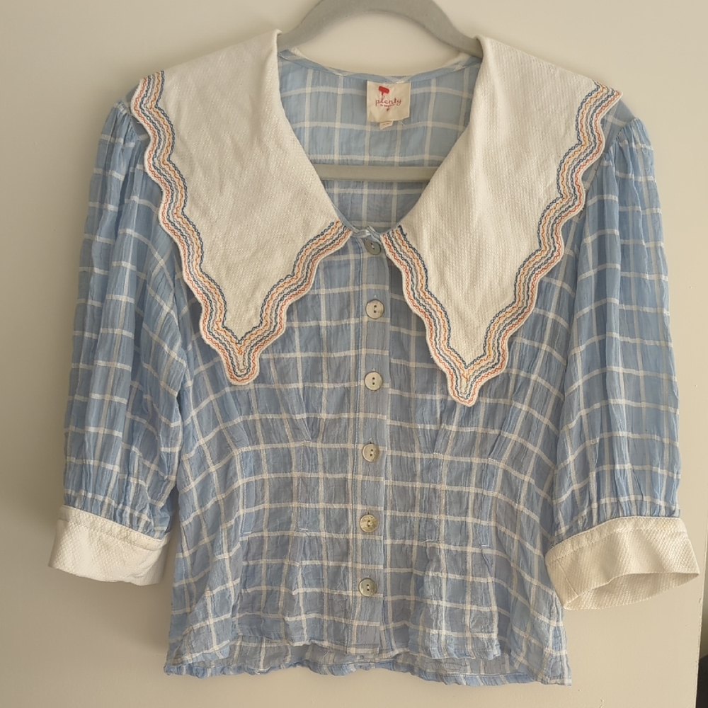 Plenty by Tracy Reese Light Blue Checkered Top